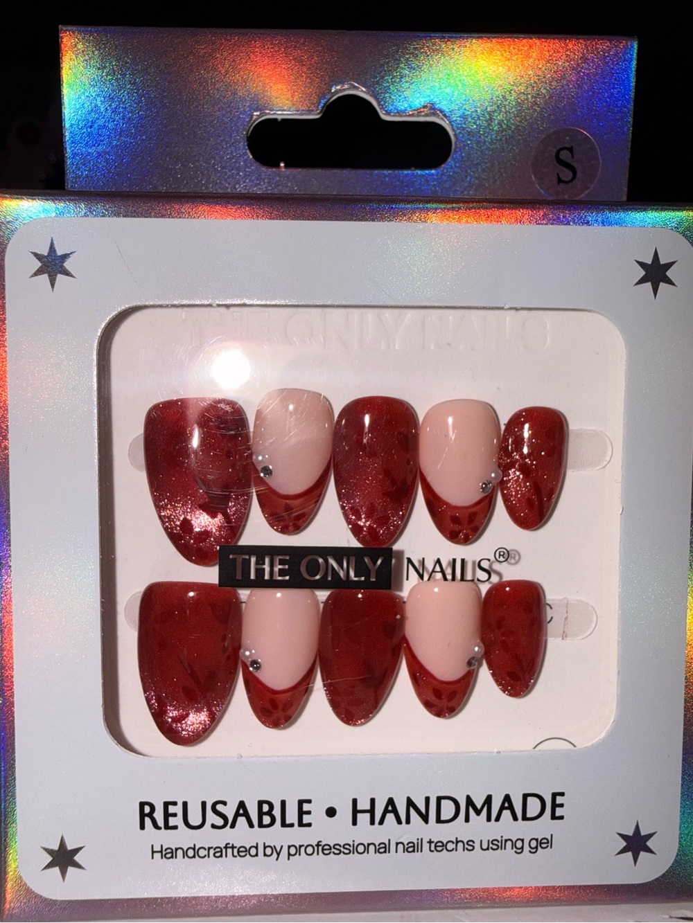 The Only Nails Reusable Handmade Red & Nude Press-On Nail Set